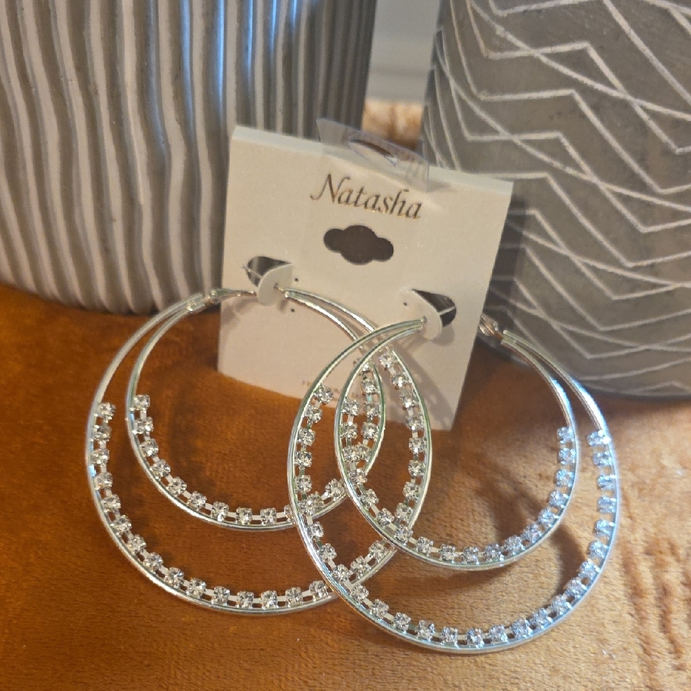 Natasha Couture Silver  & Gold Double Hoop Earrings